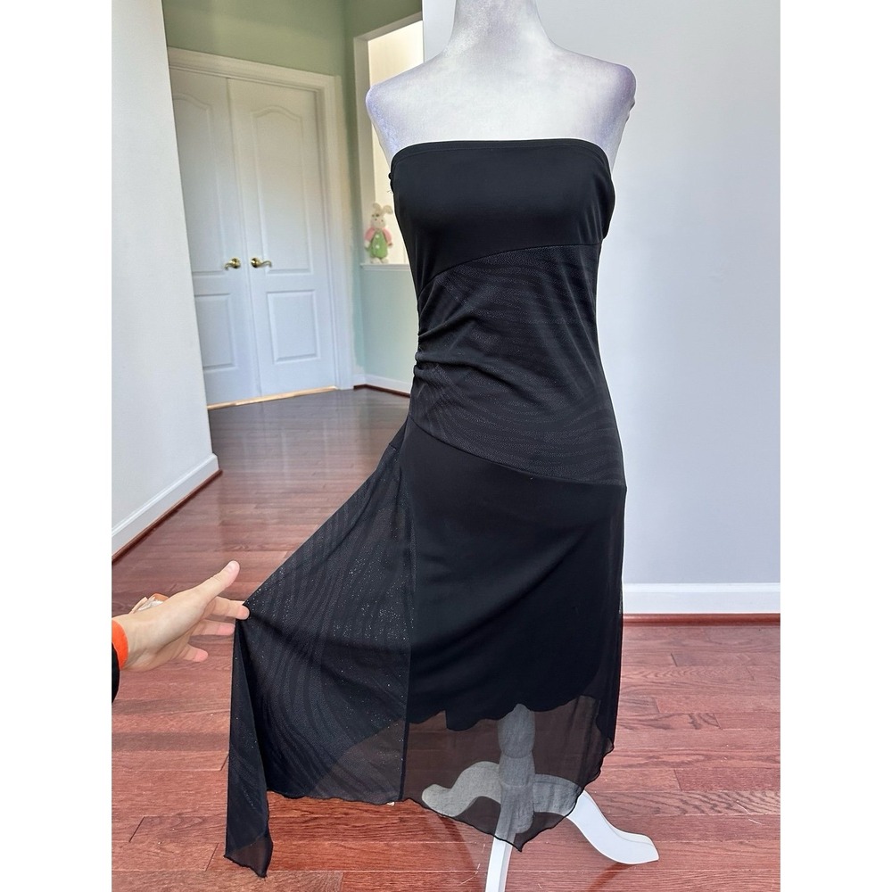 Forever 21 Black Strapless Glitter Unique Pattern Asymmetrical Cocktail Dress - Picture 2 of 11